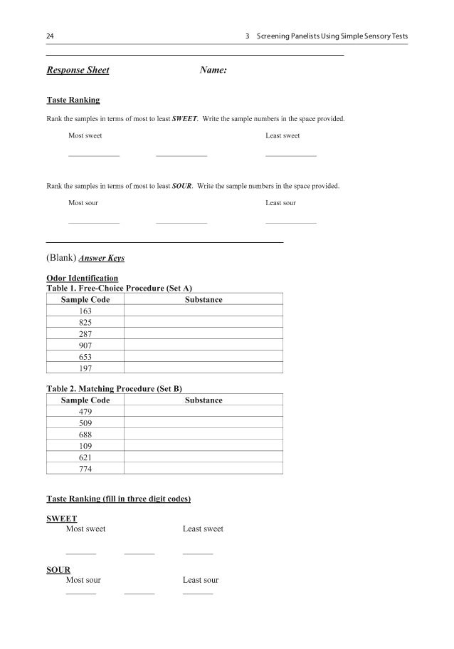 Laboratory exercises for sensory evaluation